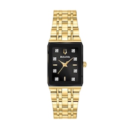 Ladies' Bulova Modern Diamond Accent Gold-Tone Stainless Steel Watch with Black Dial (97P135)