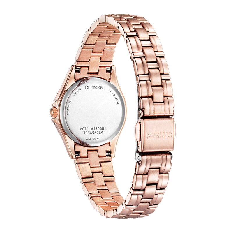 Citizen Ladies Crystal Eco-Drive Watch 28mm Pink Gold-Tone Stainless Steel Case and Bracelet with White Dial and matching bracelet (EW1847-60Y)