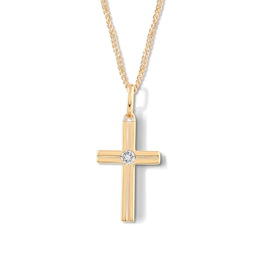 0.06 CT. T.W. Certified Lab-Grown Diamond Cross Necklace in Sterling Silver with 14K Gold Plate (F/VS2) - 22"