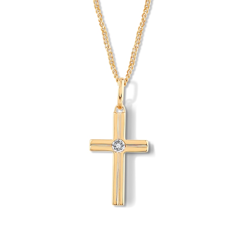 Main Image 1 of 0.06 CT. T.W. Certified Lab-Grown Diamond Cross Necklace in Sterling Silver with 14K Gold Plate (F/VS2) - 22"