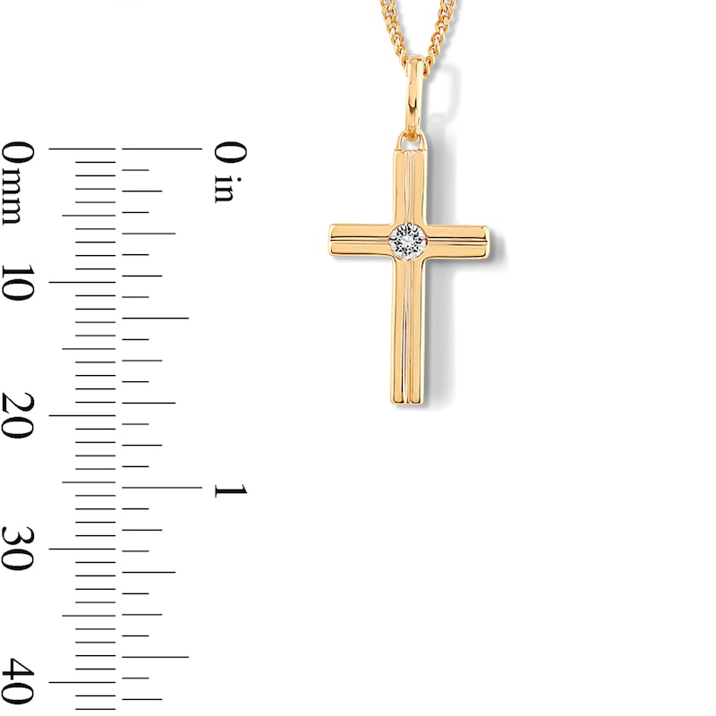 Main Image 2 of 0.06 CT. T.W. Certified Lab-Grown Diamond Cross Necklace in Sterling Silver with 14K Gold Plate (F/VS2) - 22"