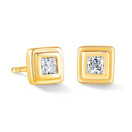 0.18 CT. T.W. Square-Cut Certified Lab-Grown Diamond Solitaire Earrings in Sterling Silver with 14K Gold Plate (F/VS2)
