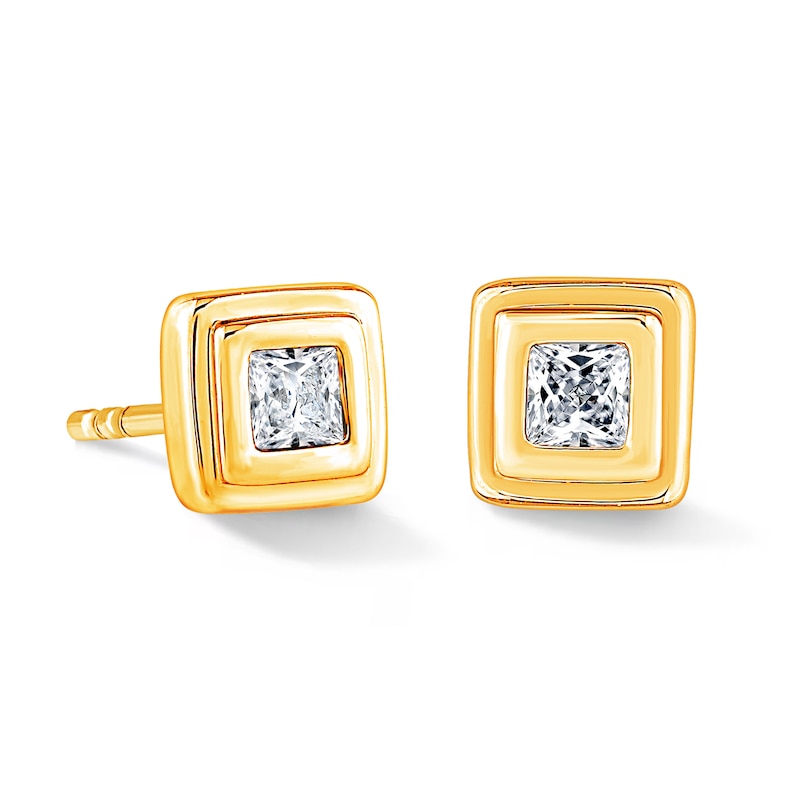 0.18 CT. T.W. Square-Cut Certified Lab-Grown Diamond Solitaire Earrings in Sterling Silver with 14K Gold Plate (F/VS2)