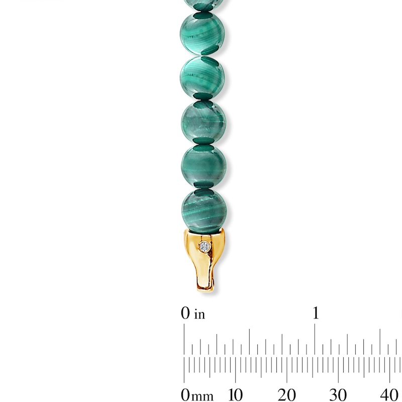 Main Image 2 of 6.0mm Malachite Bead and Lab-Grown Diamond Accent Bracelet in Sterling Silver with 14K Gold Plate (F/VS2) - 8.25"