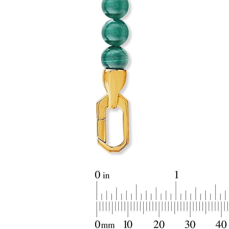 Main Image 3 of 6.0mm Malachite Bead and Lab-Grown Diamond Accent Bracelet in Sterling Silver with 14K Gold Plate (F/VS2) - 8.25"