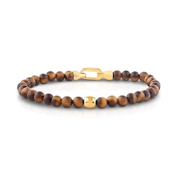6.0mm Tiger's Eye Quartz Bead and Lab-Grown Diamond Accent Bracelet in Sterling Silver with 14K Gold Plate - 8.25"