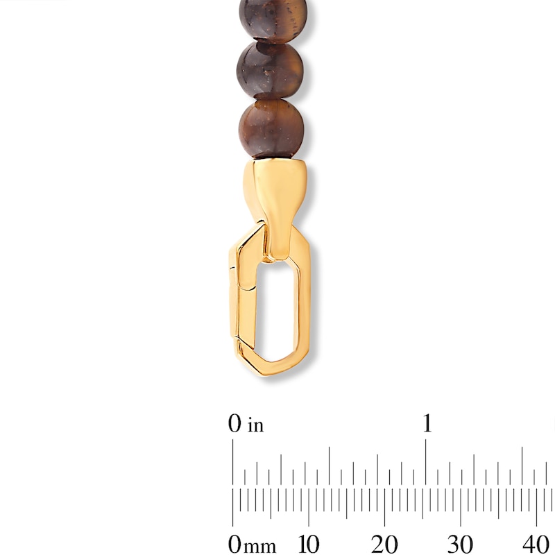 Main Image 2 of 6.0mm Tiger's Eye Quartz Bead and Lab-Grown Diamond Accent Bracelet in Sterling Silver with 14K Gold Plate - 8.25"