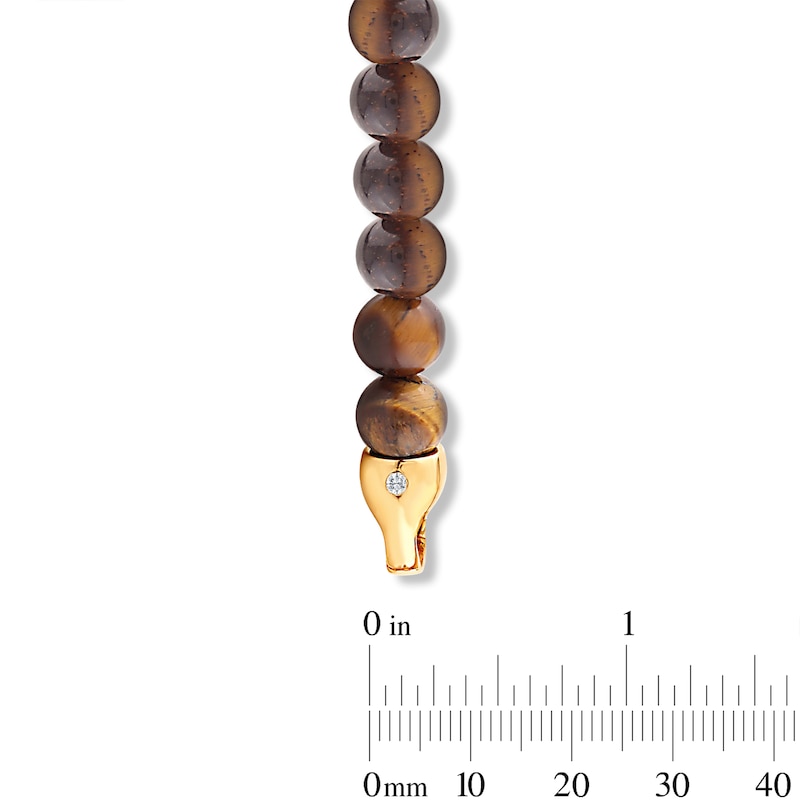 Main Image 3 of 6.0mm Tiger's Eye Quartz Bead and Lab-Grown Diamond Accent Bracelet in Sterling Silver with 14K Gold Plate - 8.25"