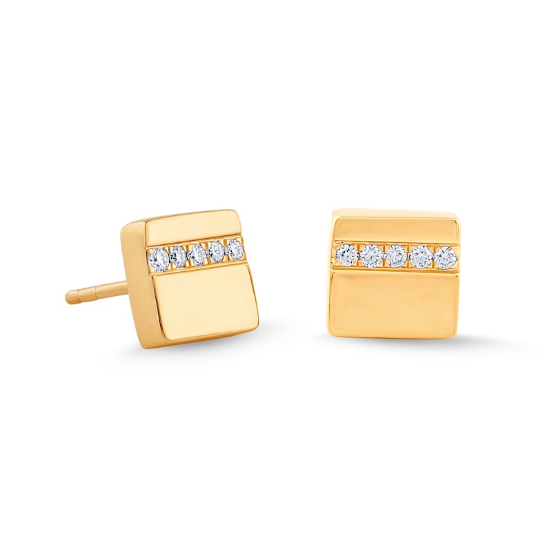 Main Image 1 of 0.085 CT. T.W. Certified Lab-Grown Diamond Pavé Square Stud Earrings in Sterling Silver with 14K Gold Plate (F/VS2)