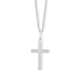 0.06 CT. T.W. Certified Lab-Grown Diamond Solitaire Cross Necklace in Sterling Silver (F/VS2) - 22"