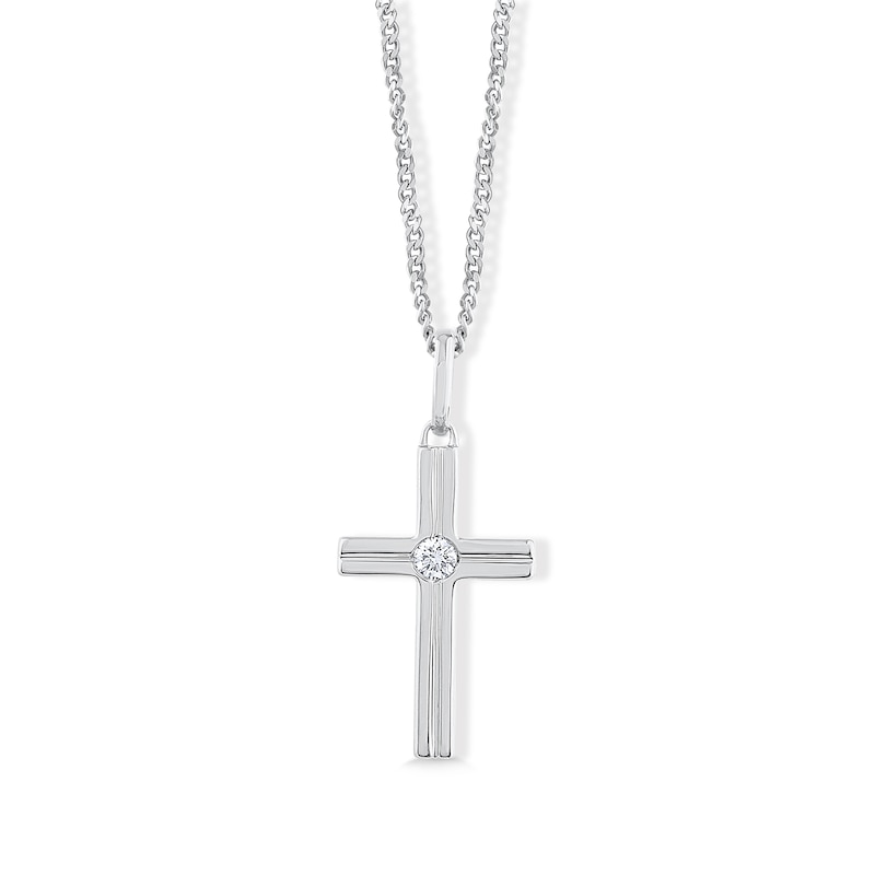 Main Image 1 of 0.06 CT. T.W. Certified Lab-Grown Diamond Solitaire Cross Necklace in Sterling Silver (F/VS2) - 22"