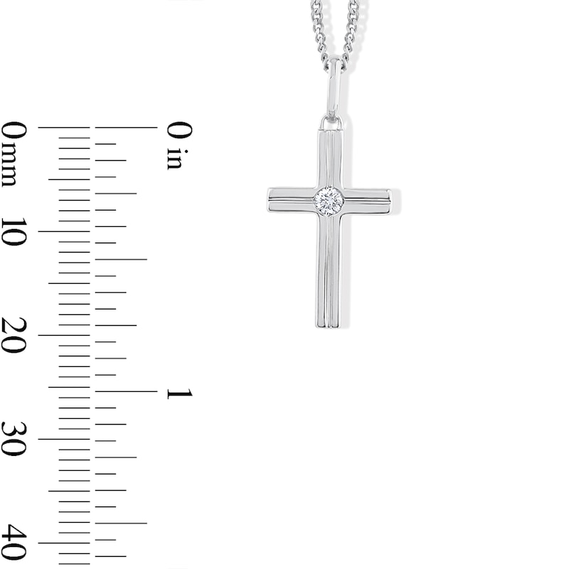 Main Image 2 of 0.06 CT. T.W. Certified Lab-Grown Diamond Solitaire Cross Necklace in Sterling Silver (F/VS2) - 22"