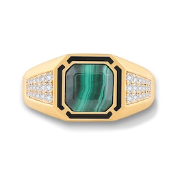 Malachite and 0.29 CT. T.W. Certified Lab-Grown Diamond Ring in Sterling Silver with 14K Gold Plate and Ceramic (F/VS2)