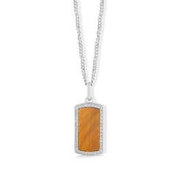 Cushion-Shaped Tiger's Eye Quartz and 0.18 CT. T.W. Lab-Grown Diamond Dog Tag Necklace in Sterling Silver (F/VS2) - 22"