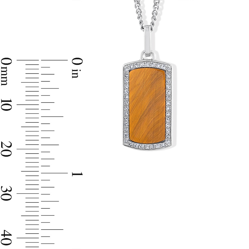 Main Image 2 of Cushion-Shaped Tiger's Eye Quartz and 0.18 CT. T.W. Lab-Grown Diamond Dog Tag Necklace in Sterling Silver (F/VS2) - 22"