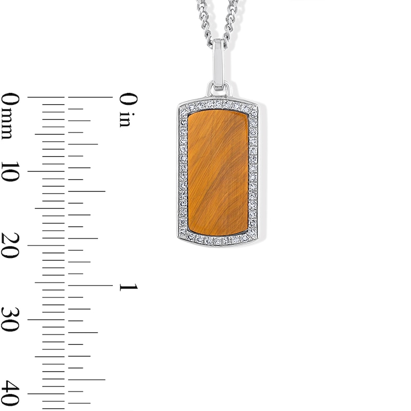 Main Image 3 of Cushion-Shaped Tiger's Eye Quartz and 0.18 CT. T.W. Lab-Grown Diamond Dog Tag Necklace in Sterling Silver (F/VS2) - 22"