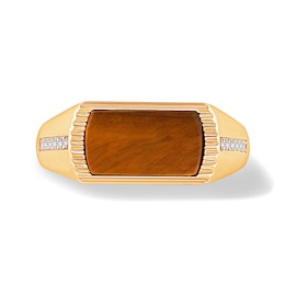 Tiger's Eye Quartz and 0.085 CT. T.W. Certified Lab-Grown Diamond Ring in Sterling Silver with 14K Gold Plate (F/VS2)