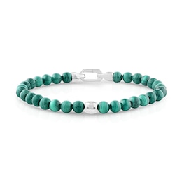 6.0mm Malachite Bead and Lab-Grown Diamond Accent Bracelet in Sterling Silver - 8.25"