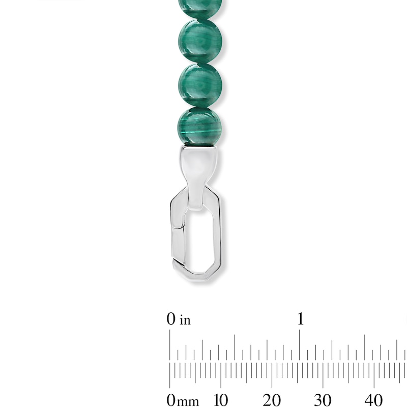 6.0mm Malachite Bead and Lab-Grown Diamond Accent Bracelet in Sterling Silver - 8.25"