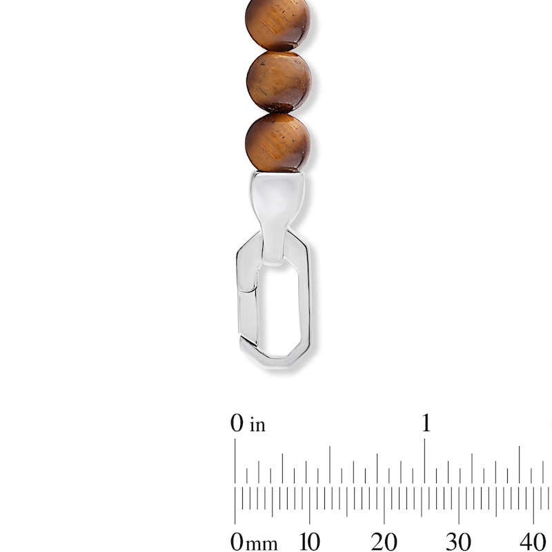 6.0mm Tiger's Eye Quartz Bead and Lab-Grown Diamond Accent Bracelet in Sterling Silver (F/VS2) - 8.25"