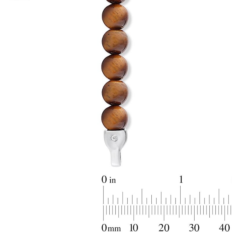 6.0mm Tiger's Eye Quartz Bead and Lab-Grown Diamond Accent Bracelet in Sterling Silver (F/VS2) - 8.25"