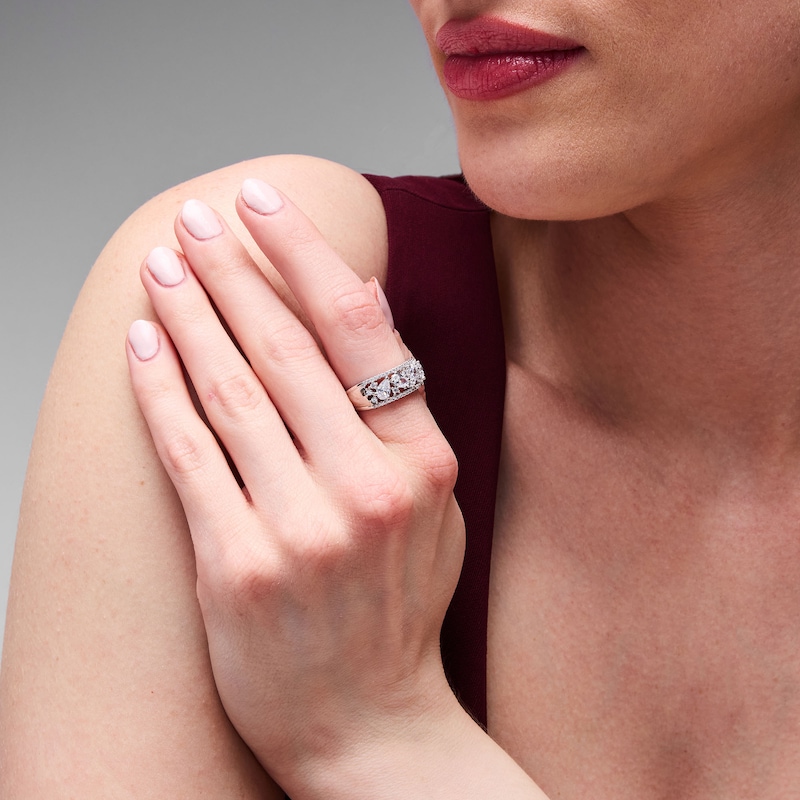 1.50 CT. T.W. Oval and Pear-Shaped Certified Lab-Grown Diamond Fashion Ring Sterling Silver (F/SI2)