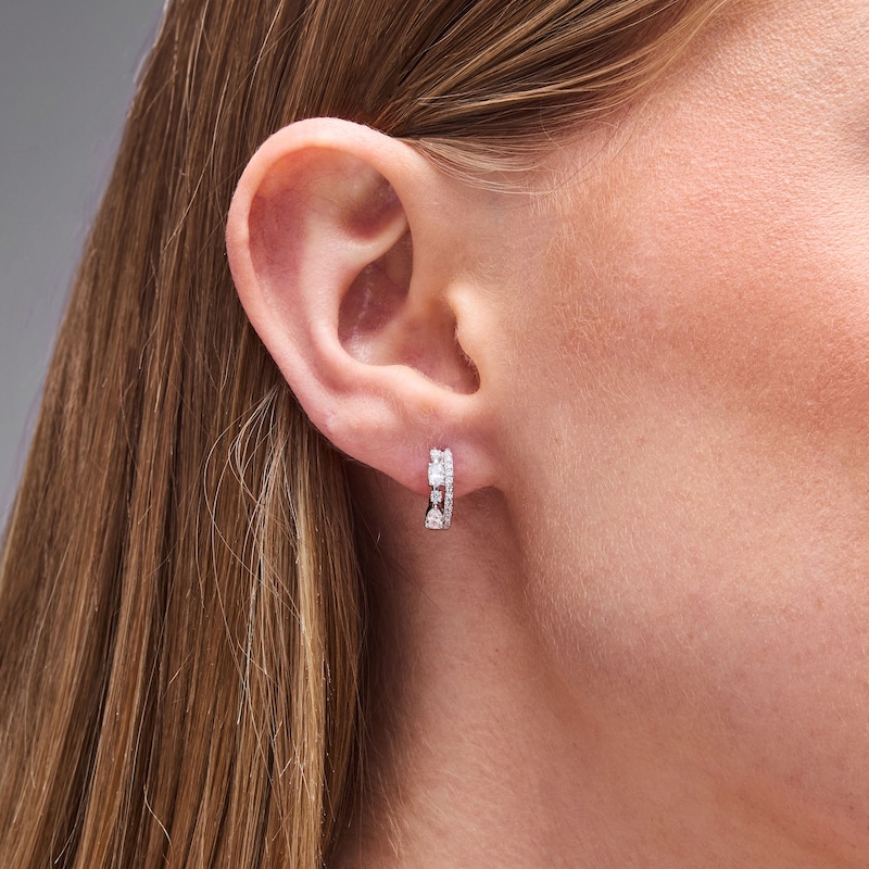 0.50 CT. T.W. Oval and Pear-Shaped Certified Lab-Grown Diamond Double-Row Hoop Earrings in Sterling Silver (F/VS2)