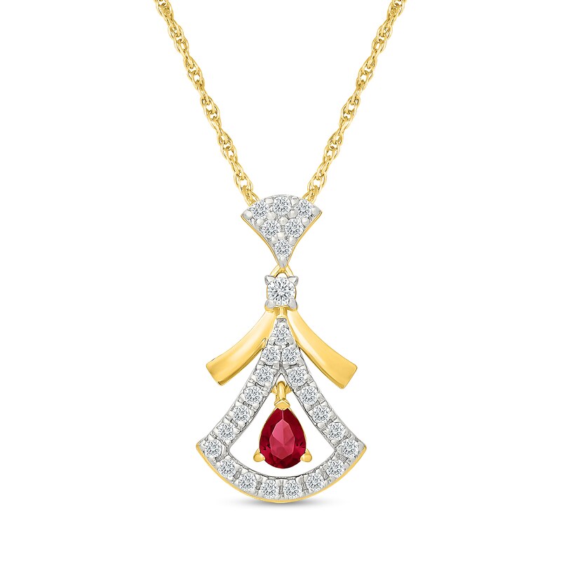 Pear-Shaped Certified Ruby and 0.18 CT. T.W. Lab-Grown Diamond Pendant in 18K Gold (F/VS2)