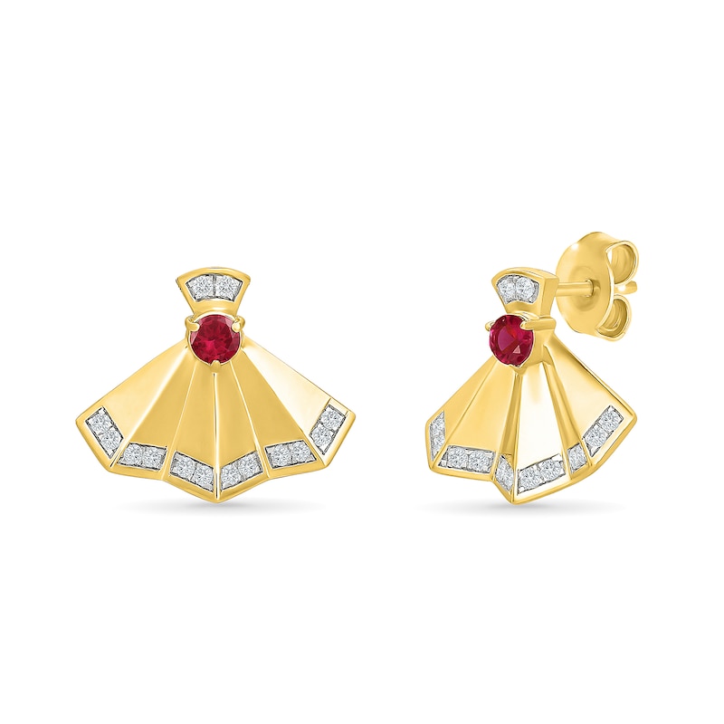 Certified Ruby and 0.18 CT. T.W. Lab-Grown Diamond Fan Earrings in 18K Gold (F/VS2)