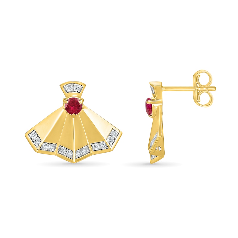 Certified Ruby and 0.18 CT. T.W. Lab-Grown Diamond Fan Earrings in 18K Gold (F/VS2)