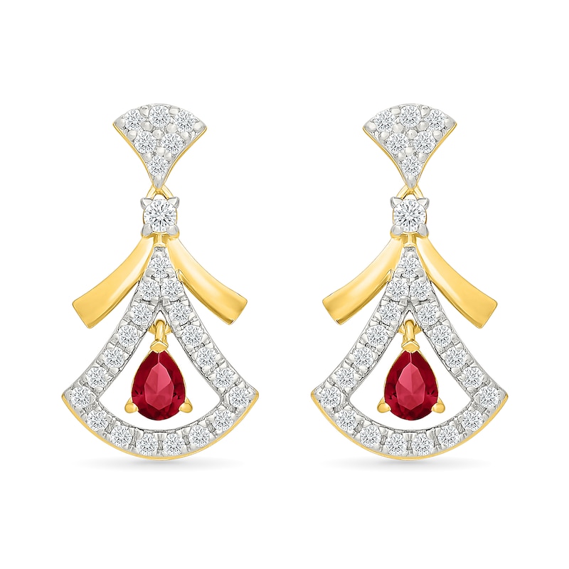 Pear-Shaped Certified Ruby and 0.37 CT. T.W. Lab-Grown Diamond Earrings in 18K Gold (F/VS2)