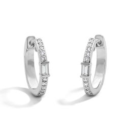 0.15 CT. T.W. Baguette and Round Certified Lab-Grown Diamond Pavé Hoop Earrings in Sterling Silver (F/VS2)