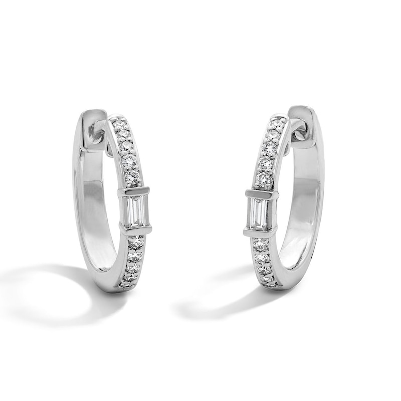 0.15 CT. T.W. Baguette and Round Certified Lab-Grown Diamond Pavé Hoop Earrings in Sterling Silver (F/VS2)