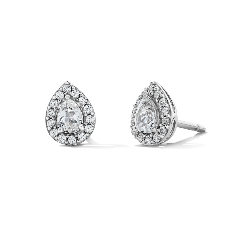 Pear-Shaped White Lab-Created Sapphire Halo Stud Earrings in Sterling Silver - 18"