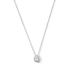 Pear-Shaped White Lab-Created Sapphire Halo Necklace in Sterling Silver - 18"