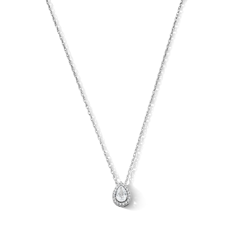 Pear-Shaped White Lab-Created Sapphire Halo Necklace in Sterling Silver - 18"