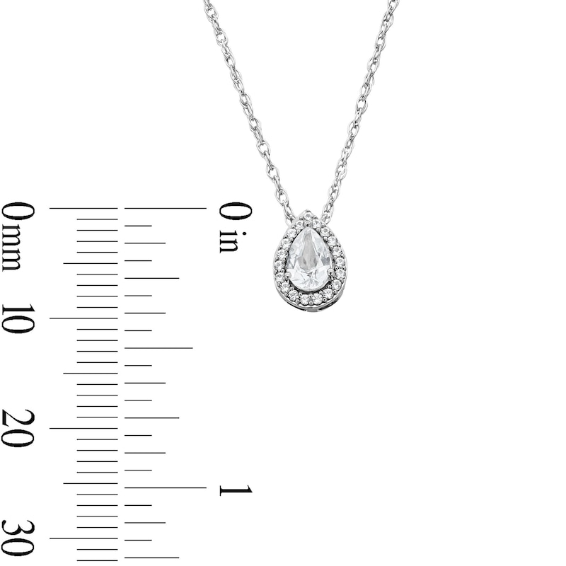 Pear-Shaped White Lab-Created Sapphire Halo Necklace in Sterling Silver - 18"