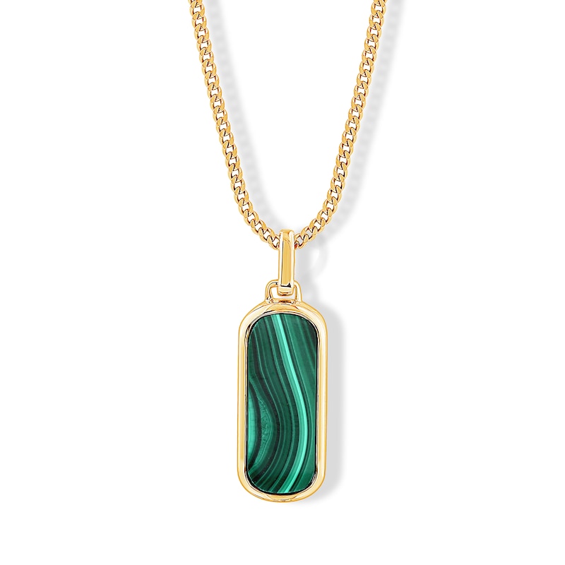 Main Image 1 of Malachite and Lab-Grown Diamond Accent Tag Necklace in Sterling Silver with 14K Gold Plate (F/VS2) - 22"