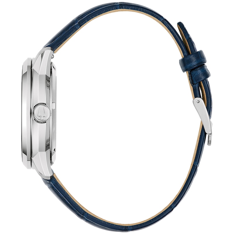 Men's Bulova Dress Classic Sutton Automatic Watch with Silver-Tone Dial and Blue Leather Strap (Model: 96A330)