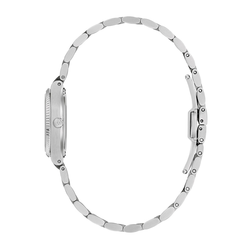 Bulova Ladies Super Seville Mini Quartz Watch 25mm Silver-Tone Stainless Steel Case and Bracelet with Red Dial (96L354)