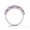 Thumbnail Image 3 of Oval Pink Lab-Created Sapphire and White Lab-Created Sapphire Three-Row Ring in Sterling Silver