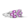 Thumbnail Image 4 of Oval Pink Lab-Created Sapphire and White Lab-Created Sapphire Three-Row Ring in Sterling Silver