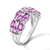 Thumbnail Image 5 of Oval Pink Lab-Created Sapphire and White Lab-Created Sapphire Three-Row Ring in Sterling Silver