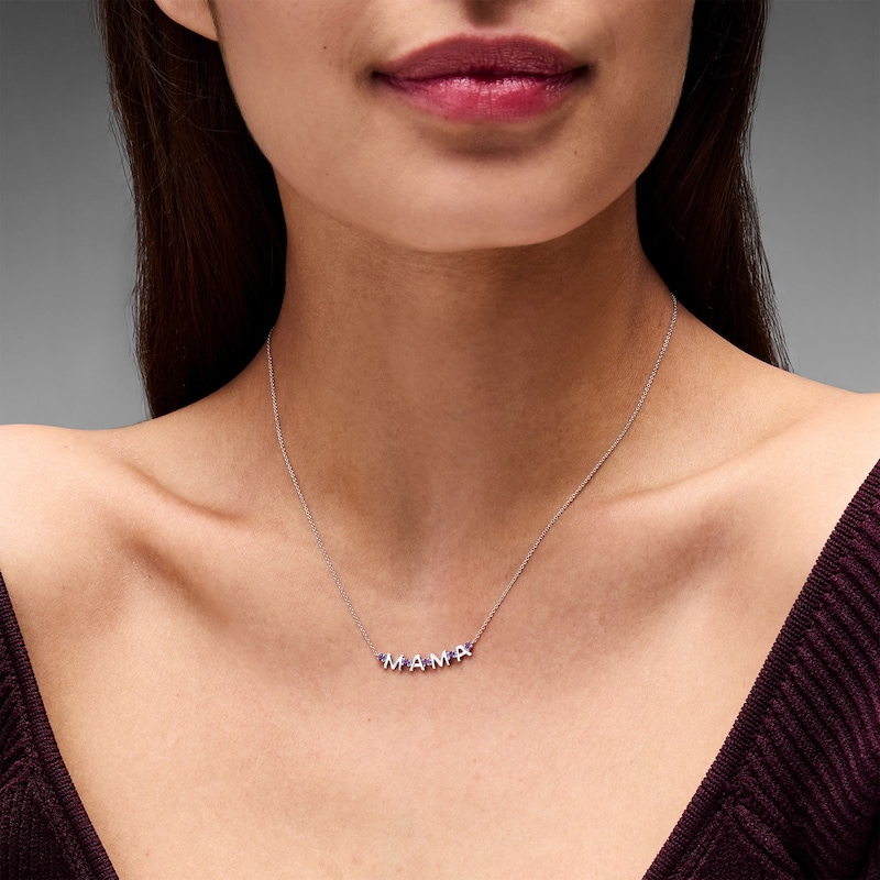Amethyst "MAMA" Necklace in Sterling Silver - 17"