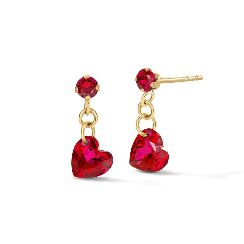 Heart-Shaped Lab-Created Ruby Chain Drop Earrings in 10K Gold