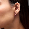 Thumbnail Image 2 of Heart-Shaped Lab-Created Ruby Chain Drop Earrings in 10K Gold