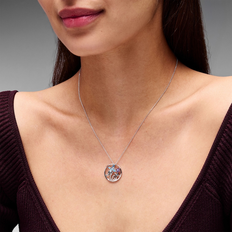 Swiss Blue Topaz, Amethyst and White Lab-Created Sapphire "Mom" Butterfly Circle Necklace in Sterling Silver - 18"