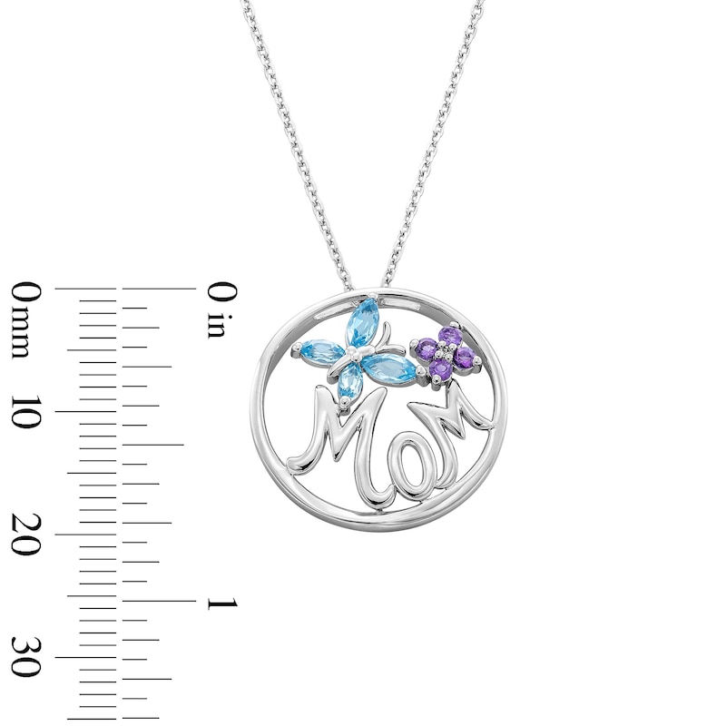 Swiss Blue Topaz, Amethyst and White Lab-Created Sapphire "Mom" Butterfly Circle Necklace in Sterling Silver - 18"