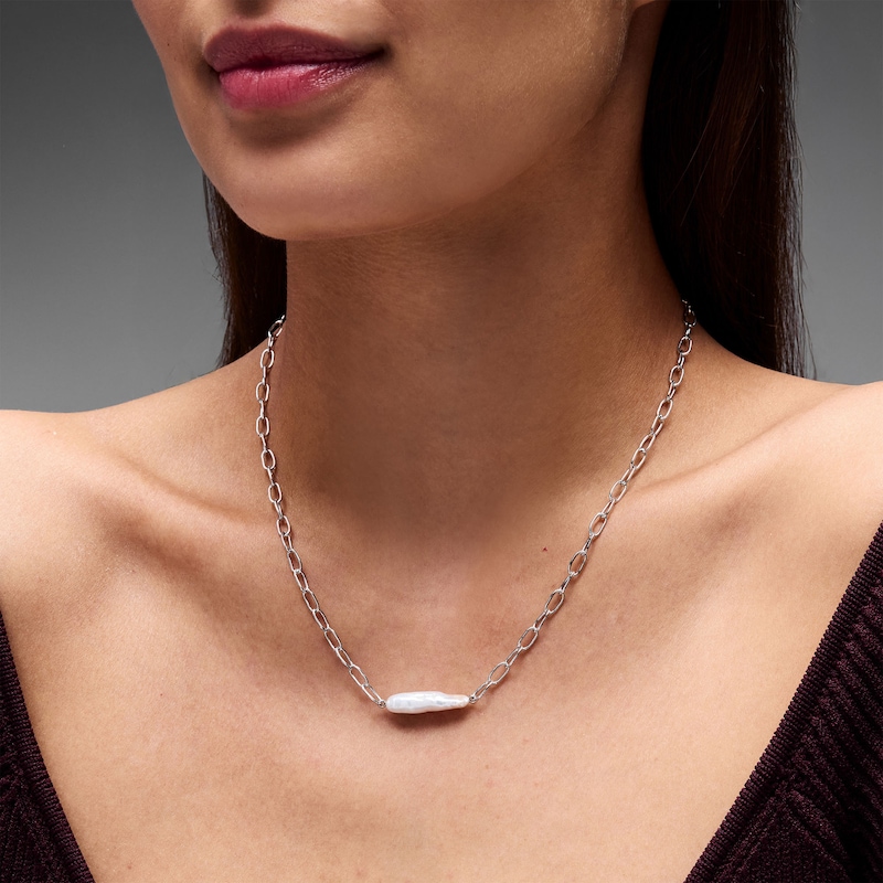 Baroque Cultured Pearl Necklace in Sterling Silver - 18"