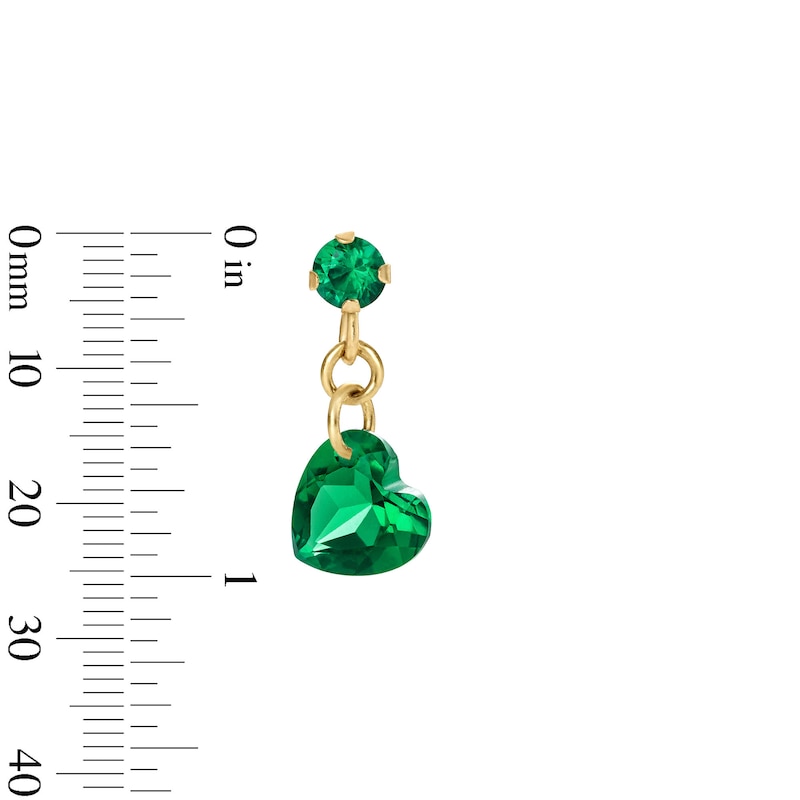 Heart-Shaped Lab-Created Emerald Chain Drop Earrings in 10K Gold